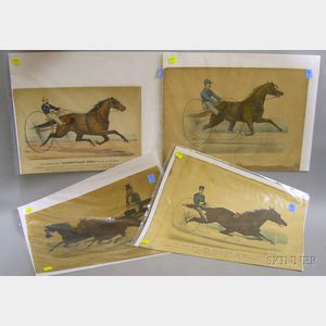 Four Unframed Currier & Ives Hand-colored Lithograph Trotter Prints
