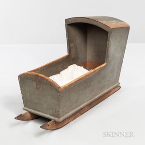 Country Pine Grey-painted Hooded Cradle