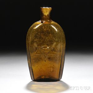 Golden Amber Blown-molded Masonic Flask