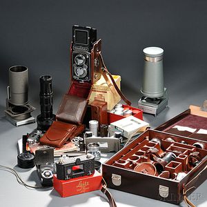 Rolleiflex Camera and Collection of Leica and Rolleiflex Accessories