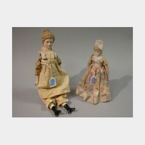 Two Bisque Shoulder Head Dolls with Molded Hair
