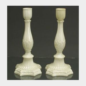 Pair of Wedgwood Queen&#39;s Ware Candlesticks