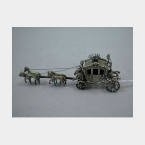 Continental Silver Metal Miniature Carriage Table Ornament.