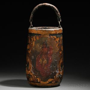 Leather Fire Bucket Decorated with an Indian Maiden