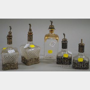 Five Continental Glass and Silver Decanters
