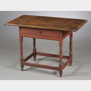 Red-painted Pine Tavern Table with Drawer
