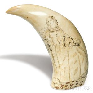 Scrimshaw Whale's Tooth Decorated with a Portrait of a Woman