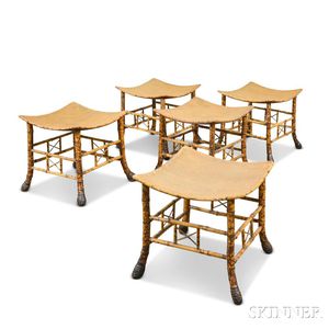 Five Bamboo and Rattan Stools
