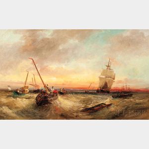 William Edward Webb (British, 1862-1903) Wreckers on a Rough Sea