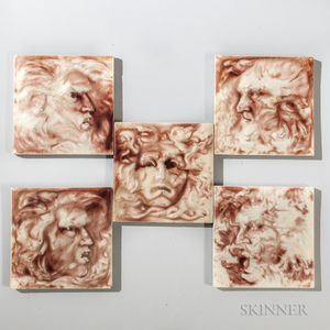 Five International Tile and Trim Art Pottery Tiles with Faces
