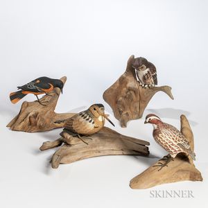 Four Carved and Painted Mark Holland Mounted Birds
