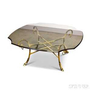 Contemporary Brass-mounted Glass Coffee Table