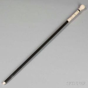 Turned Whale Ivory and Rosewood Cane
