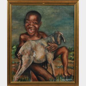 20th Century South African School Oil on Canvas The Happy Shepherd