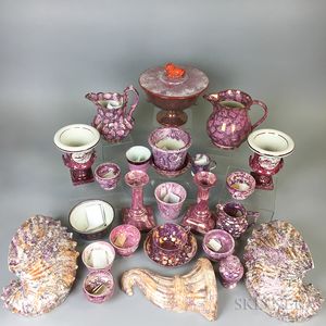 Twenty-six Pink Lustre Ceramic Tableware Items