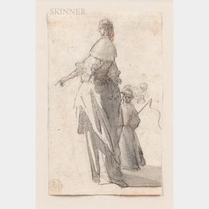 Continental School, 18th/19th Century Study of Two Standing Ladies, One Gesturing, The Other Holding a Riding Whip