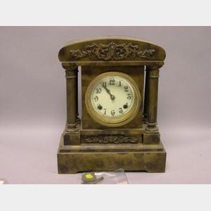 New Haven Neoclassical Smoke Patinated Cast Metal Mantel Clock