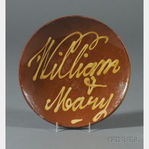 "William & Mary" Slip-decorated Redware Plate