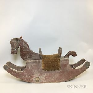 Red-painted and Carved Pine Rocking Horse