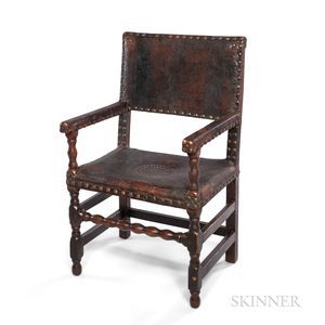 Square-back Leather-upholstered Armchair