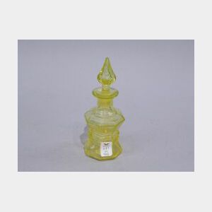 Yellow Blown-Molded Glass Cologne Bottle with Stopper.