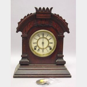 Ansonia Clock Co. &#34;Tunis&#34; Carved Oak Mantel Clock