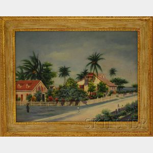 American School, 20th Century Tropical Village Street, possibly the Bahamas.
