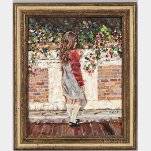 Don Riccardo Arciello (Italian, 20th Century) Girl Standing at a Brick Wall