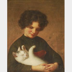 Edwin T. Billings (American, 1824-1893) Girl Cradling a Sleeping Cat