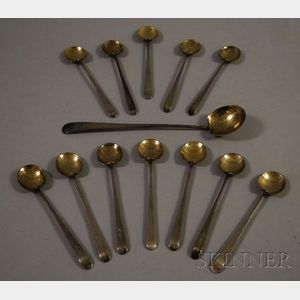 Set of Twelve Sterling Lily Pad Bowl/Stirring Spoons and One Serving Spoon