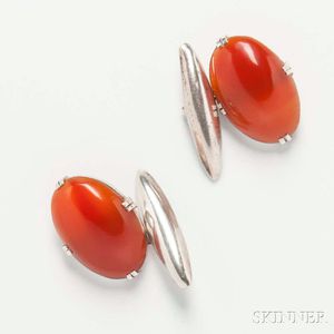 Chinese Export Silver and Carnelian Cuff Links