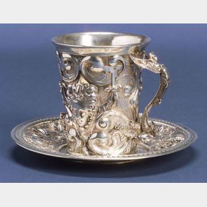 French Renaissance Revival .950 Silver Cup and Saucer