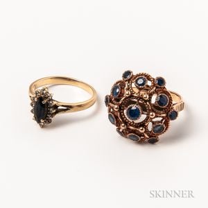 Two 14kt Gold and Sapphire Rings