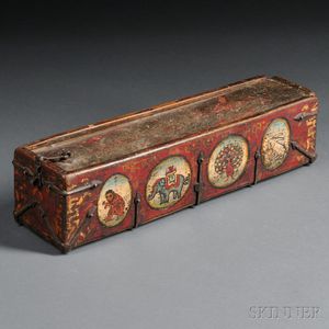 Red-painted Cloth-bound Wooden Box