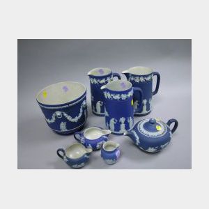 Eight Pieces of Wedgwood Dark Blue Jasperware