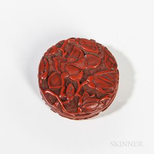 Carved Cinnabar Lacquer Covered Box and Lacquer Seal Paste Box