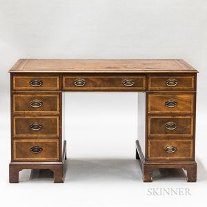 Baker Furniture Georgian-style Walnut and Tooled Leather Kneehole Desk