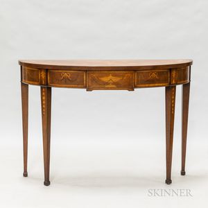 Neoclassical-style Mahogany and Inlaid Demilune Console Table
