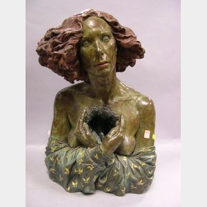 Large Surrealist Female Bronze Bust.