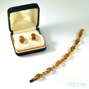 Two Pieces of Gold and Citrine Jewelry