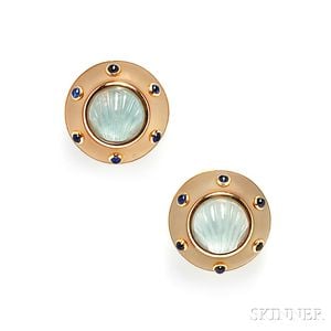 14kt Gold, Aquamarine, and Rock Crystal Earclips