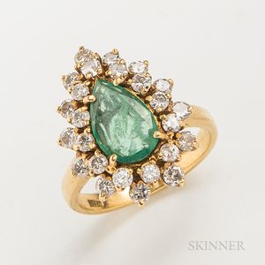 18kt Gold, Diamond, and Emerald Ring