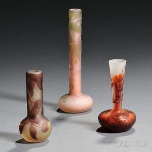 Three Cameo Glass Bud Vases