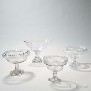 Four Colorless Cut Glass Compotes