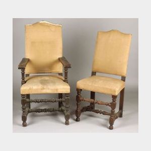 Set of Nine Italian Baroque-style Walnut Dining Chairs