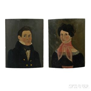 American School, 19th Century Pair of Portraits of Daniel Aikens and His Wife Rhoda (Richmond) Aikens of Barnard, Vermont.