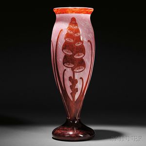 Large LeVerre Foxglove Cameo Glass Vase