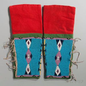 Northern Plains Beaded Cloth and Hide Woman's Leggings