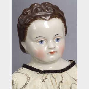 Large Brown-Haired China Shoulder Head Lady Doll
