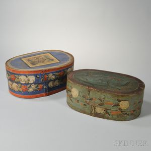 Two Polychrome-decorated Oval Bride's Boxes